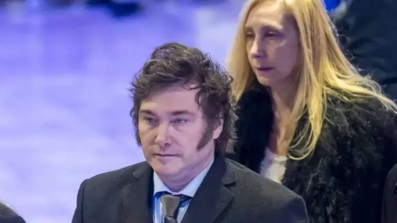 Gráfico de una encuesta sobre intención de voto con bandera argentina de fondo.