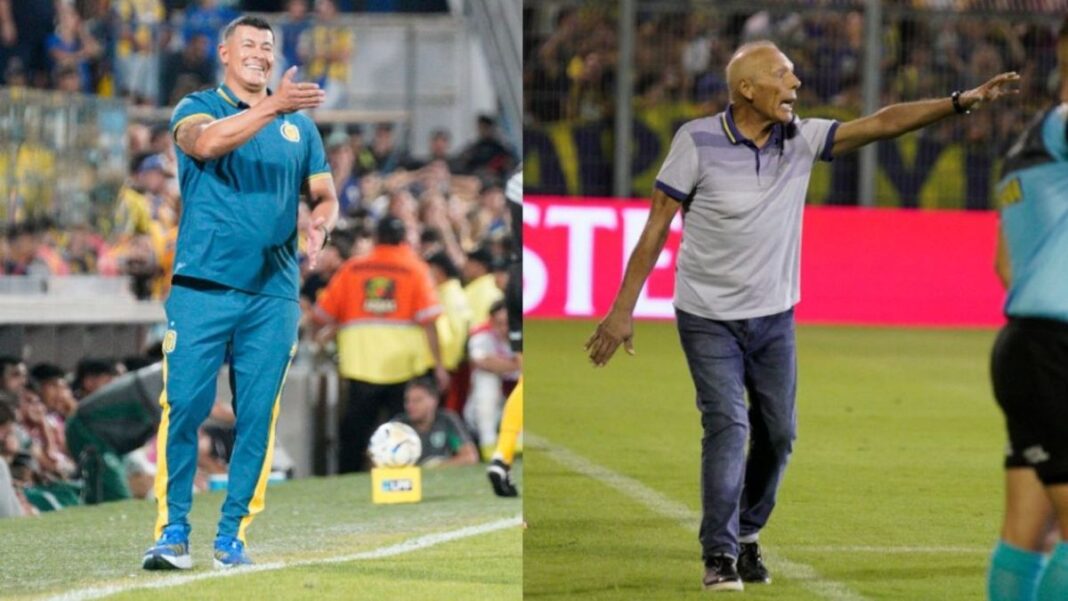 Jorge Almirón, director técnico de Rosario Central, en el banquillo durante un partido.