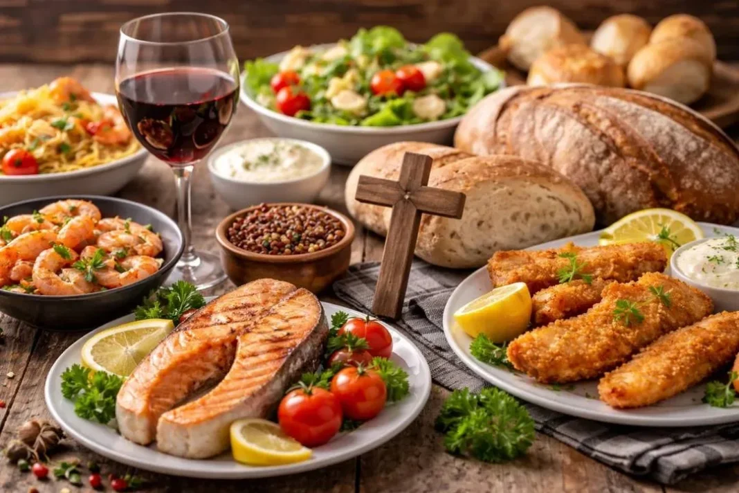 Plato de pescado, alimento típico de la cuaresma y Semana Santa, sobre una mesa.