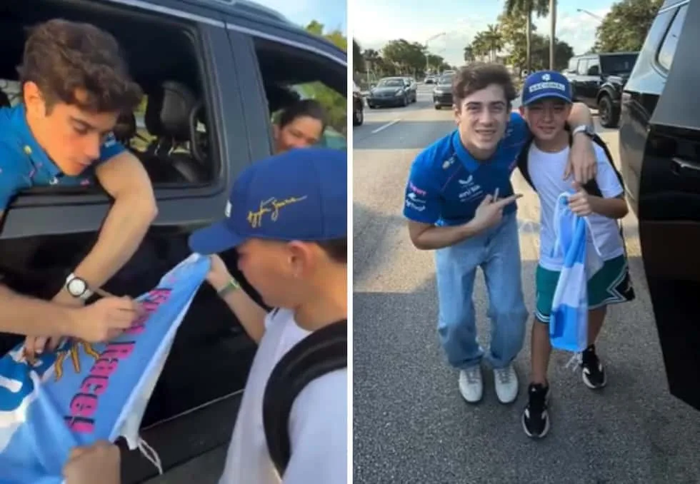 Franco Colapinto saludando a un niño fanático argentino en Miami