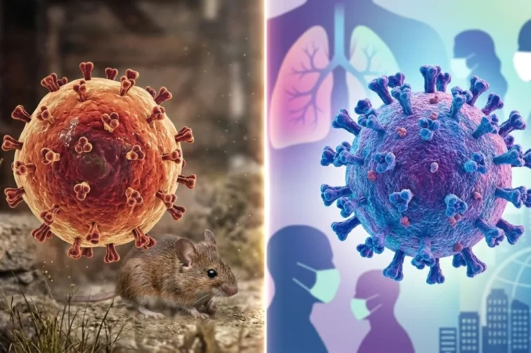 Microscopía de virus hantavirus y coronavirus comparados