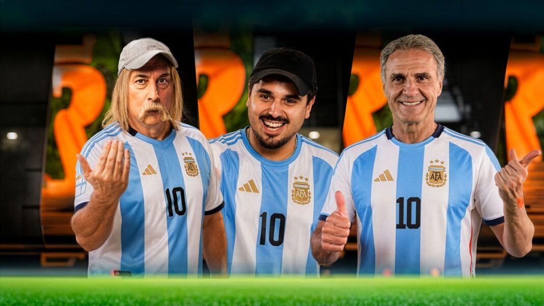 Oscar Ruggeri, Lucas Rodríguez y Eber Ludueña en un estudio de streaming deportivo