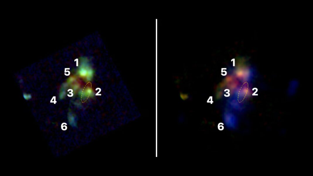 Imagen del Telescopio Espacial James Webb mostrando el conglomerado de galaxias TGSS J1530+1049