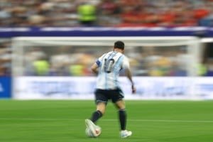 Lionel Messi celebrando su gol ante Austria en el Mundial