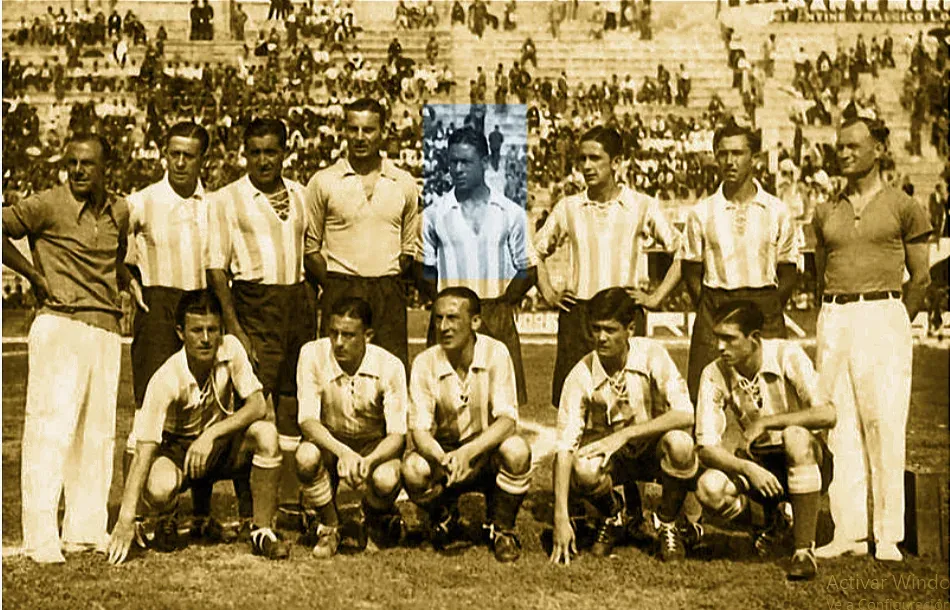 Fotografía de Constantino Urbieta Sosa en el único partido de Argentina en el Mundial de Italia 1934