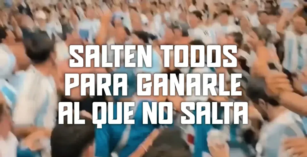Imagen del video de la AFA con la frase 'Salten todos para ganarle al que no salta' y la bandera argentina