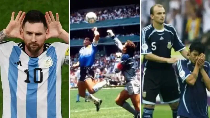 Jugadores de la Selección Argentina en un partido de cuartos de final de un Mundial