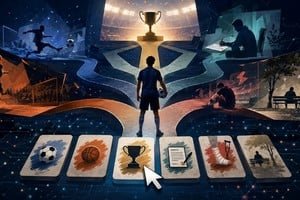Captura de pantalla del juego Copero mostrando decisiones de carrera futbolística