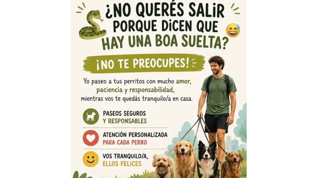 Cartel de búsqueda de una boa perdida en Colegiales