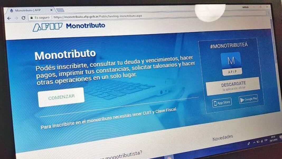 Formulario de recategorización del monotributo en la web de Arca