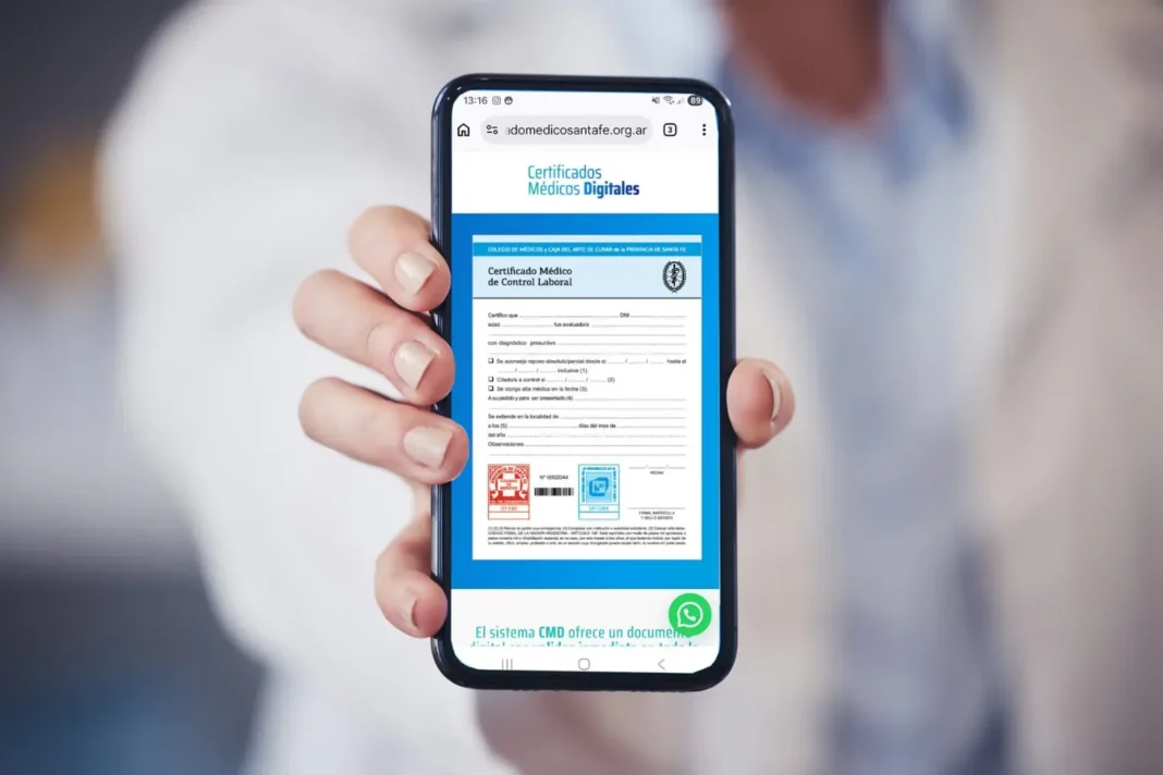 Captura de pantalla del sitio web de certificado médico digital de Santa Fe