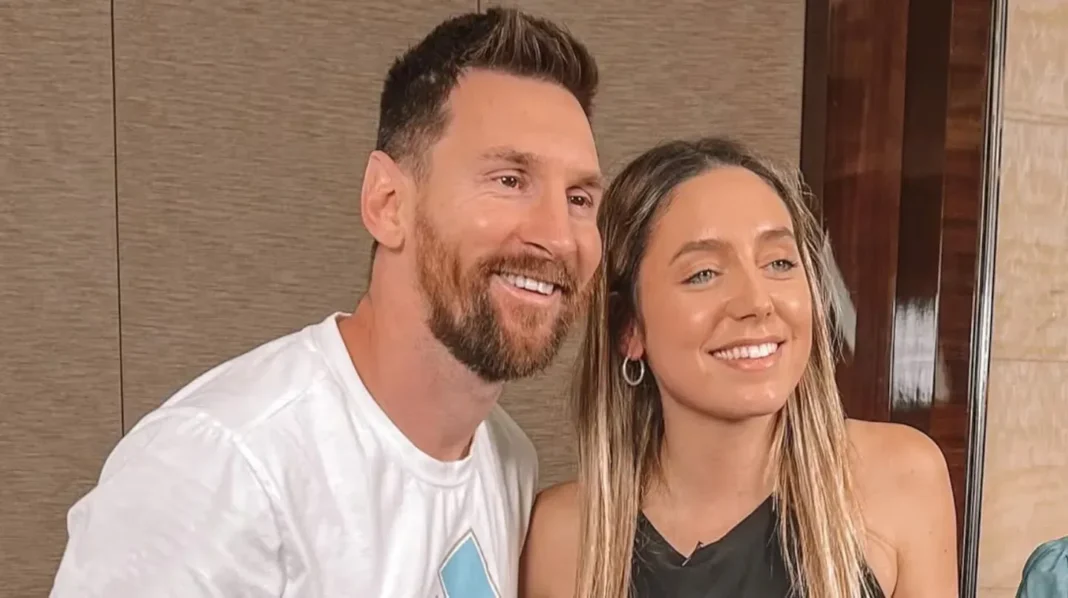 Sofi Martínez y Lionel Messi en zona mixta