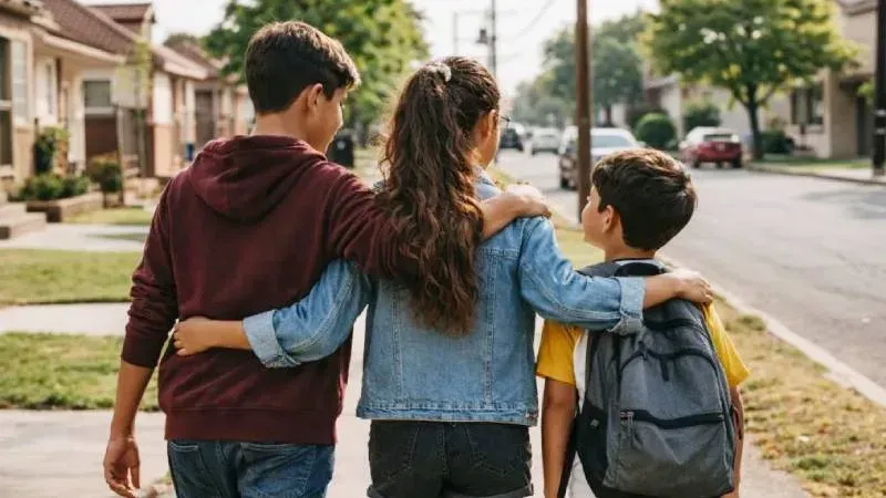 Ilustración de tres hermanos, destacando al hijo del medio