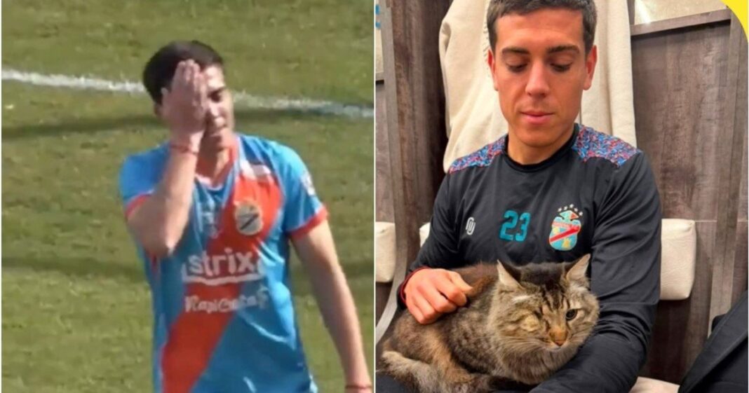 Ivo Kestler celebra un gol tapándose el ojo derecho en homenaje al gato Tatú