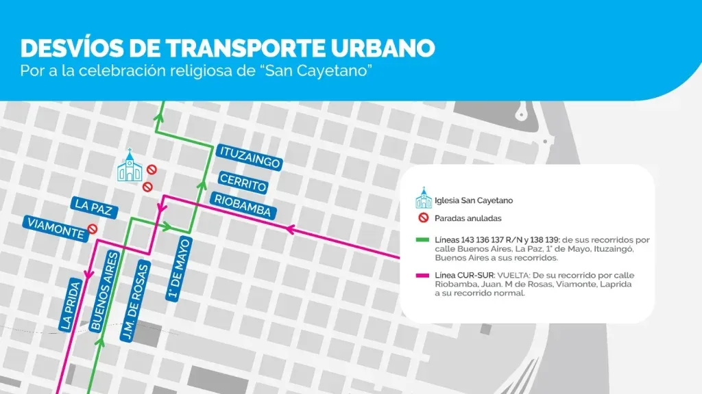 Corte de tránsito en calle Buenos Aires y La Paz durante operativo de San Cayetano