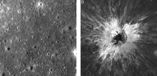 Imagen del cráter de 222 metros en la Luna detectado por el Orbitador de Reconocimiento Lunar de la NASA
