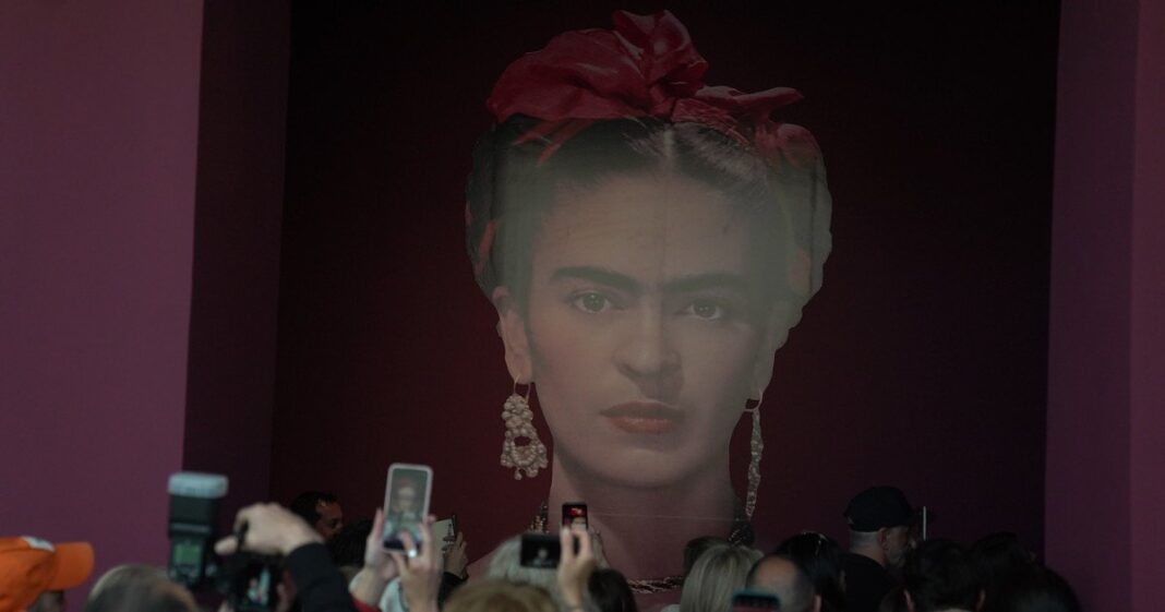 Fila de personas frente al Malba para ingresar a la muestra gratuita de Frida Kahlo