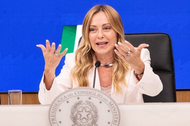 Giorgia Meloni, primera ministra de Italia, durante un discurso en el festival nacional de Gioventù Nazionale en Roma