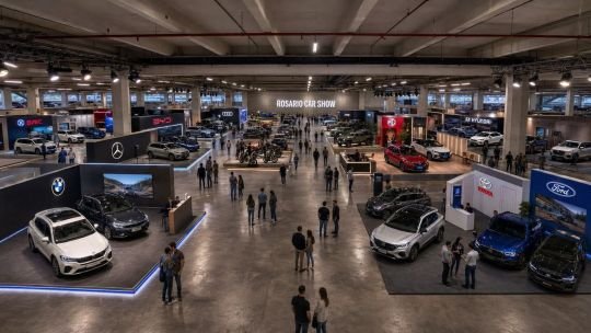 Predio de Rosario Car Show 2026 en Portal Rosario Shopping con exhibición de automóviles