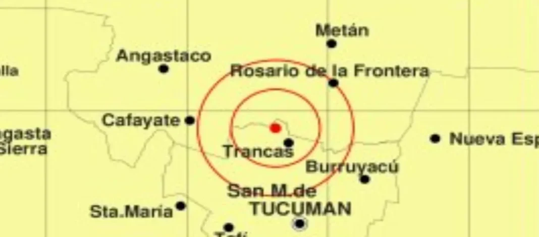 Mapa de la región con el epicentro del sismo en Tucumán
