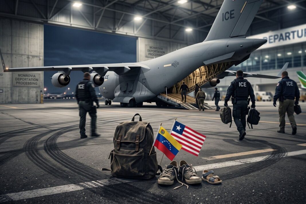 Avión de deportación del ICE en una pista