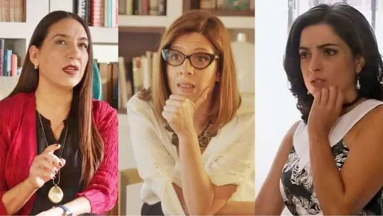 Actrices Paola Barrientos, Valeria Lois y Lorena Vega caracterizadas como psicoanalistas en series de televisión