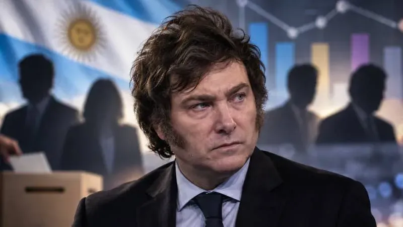 Gráfico de encuesta con porcentajes de intención de voto entre Javier Milei y Axel Kicillof