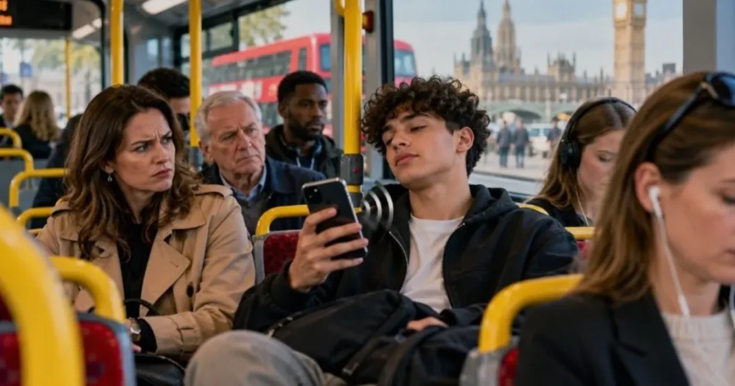 Pasajeros en un autobús urbano utilizando auriculares para escuchar música