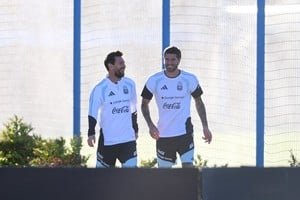 Lionel Messi durante un entrenamiento con la Selección argentina en Ezeiza