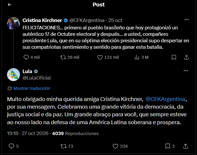 Lula da Silva y Cristina Kirchner