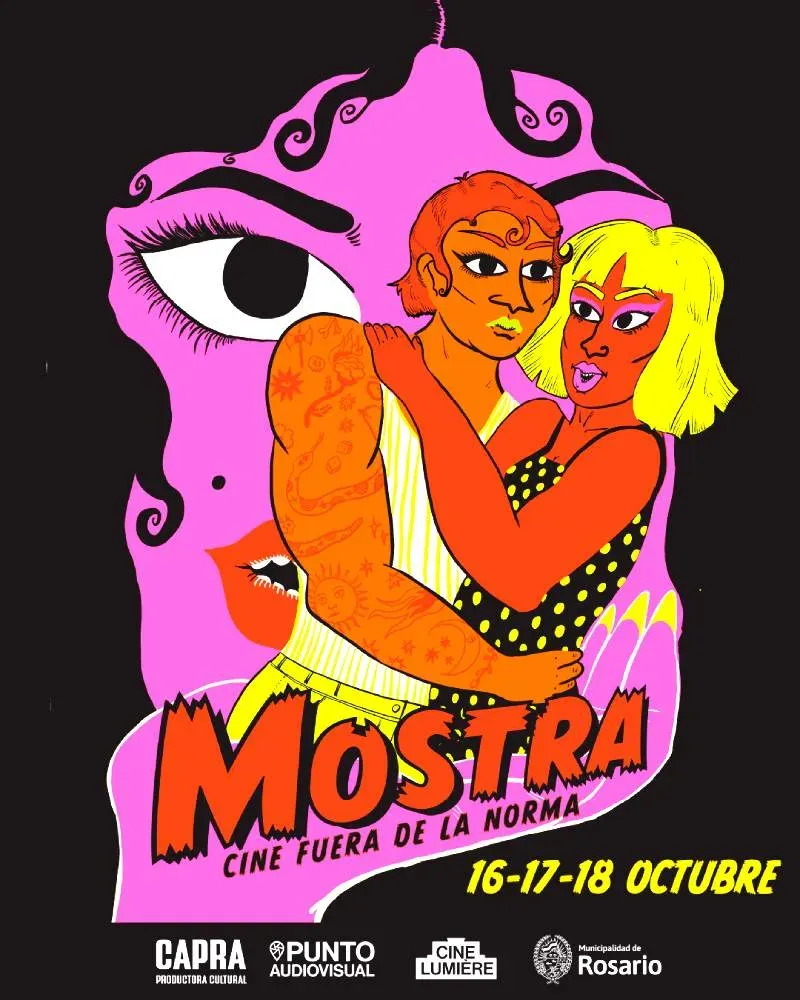 Flyer de Mostra, cine fuera de la norma con programación y logos
