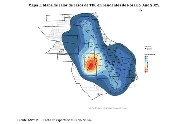 Gráfico de casos de tuberculosis en Rosario entre 2020 y 2026